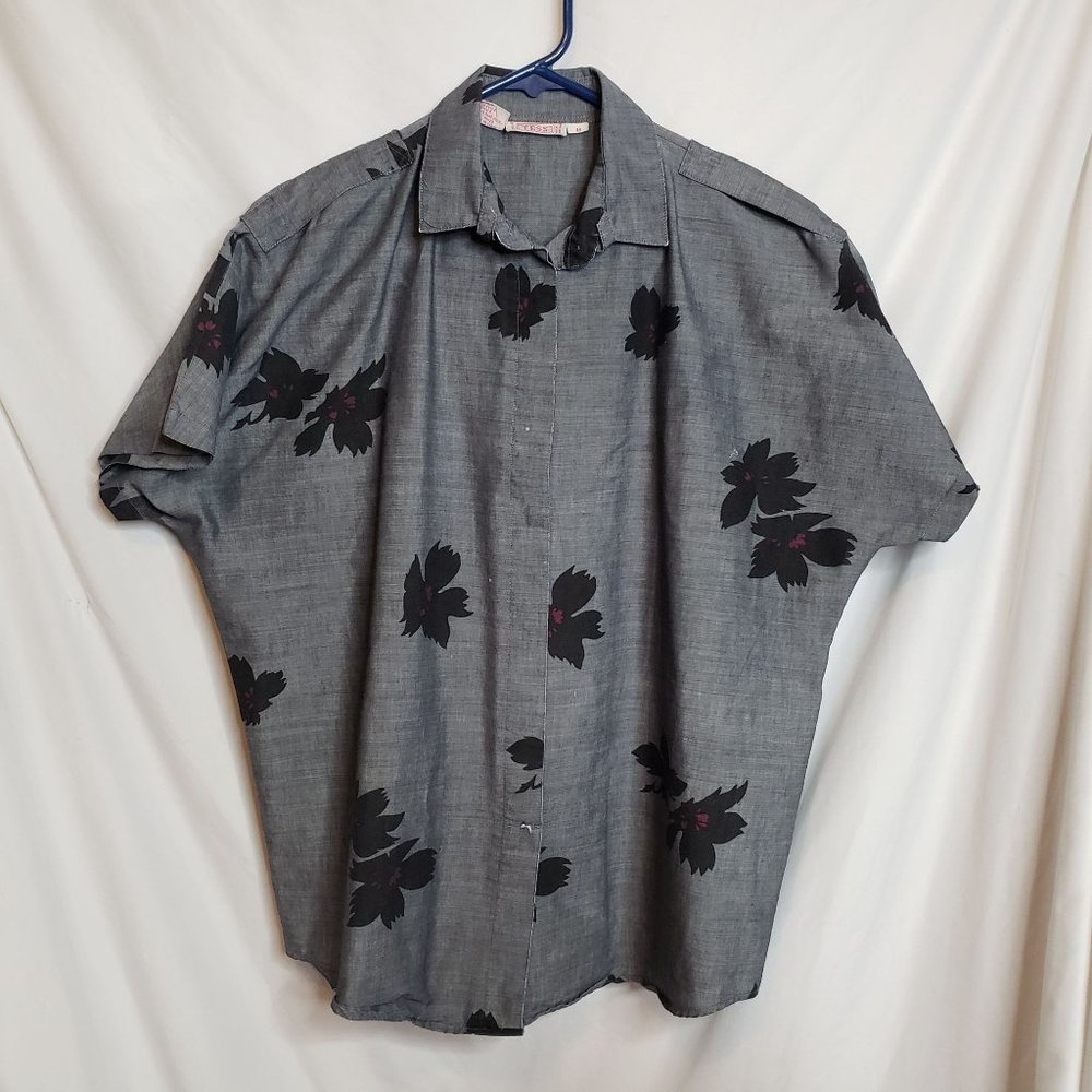 Vintage Blouse Tess Paris Milano Made In Hong Kong Tag Size 8 Black Flowers
